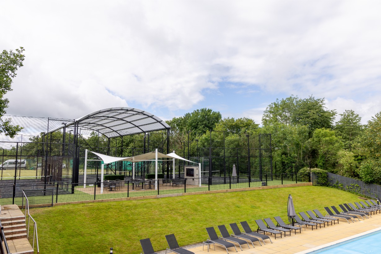 A completed padel court canopy installation